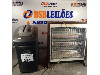 LOTE 285 - 01 FRAGMENTADORA DE PAPEL E 01 AQUECEDOR MARCA ARNO 127V. (NO ESTADO, LEILÃO NÃO TEM GARANTIA E NEM DEVOLUÇÃO, SUJEITO A POSSÍVEIS AVARIAS VISÍVEIS/OCULTAS E/OU AUSÊNCIA DE COMPONENTES).