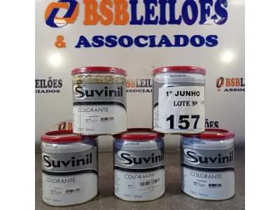 LOTE 157 - 05 LATAS DE COLORANTE SUVINIL 900ML. (NO ESTADO, LEILÃO NÃO TEM GARANTIA E NEM DEVOLUÇÃO, SUJEITO A POSSÍVEIS AVARIAS VISÍVEIS/OCULTAS E/OU AUSÊNCIA DE COMPONENTES).