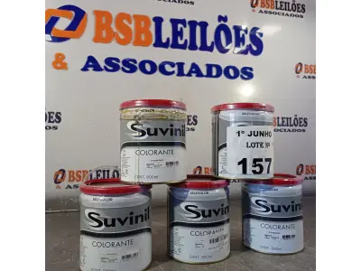 LOTE 157 - 05 LATAS DE COLORANTE SUVINIL 900ML. (NO ESTADO, LEILÃO NÃO TEM GARANTIA E NEM DEVOLUÇÃO, SUJEITO A POSSÍVEIS AVARIAS VISÍVEIS/OCULTAS E/OU AUSÊNCIA DE COMPONENTES).
