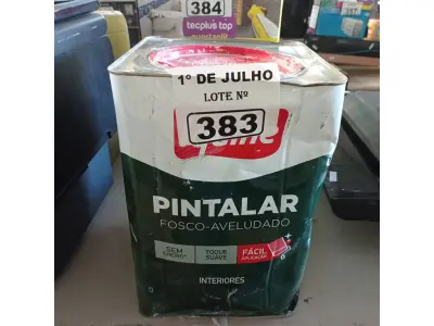 LOTE 383 - 01 LATA DE TINTA IQUINE PINTALAR FOSCO AVELUDADO INTERIORES NA COR BRANCO GELO 18L. (NO ESTADO, LEILÃO NÃO TEM GARANTIA E NEM DEVOLUÇÃO, SUJEITO A POSSÍVEIS AVARIAS VISÍVEIS/OCULTAS E/OU AUSÊNCIA DE COMPONENTES).