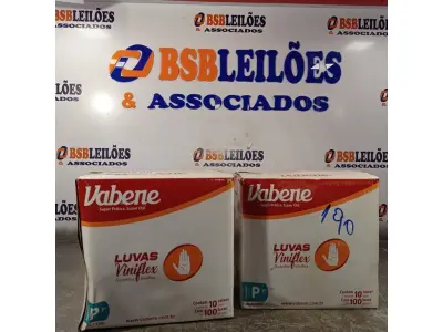 LOTE 408 - 02 CAIXAS COM LUVAS VINIFLEX TAMANHO “P” CONTENDO 10 PACOTES COM 100 UNIDADES CADA. (NO ESTADO, LEILÃO NÃO TEM GARANTIA E NEM DEVOLUÇÃO, SUJEITO A POSSÍVEIS AVARIAS VISÍVEIS/OCULTAS E/OU AUSÊNCIA DE COMPONENTES).