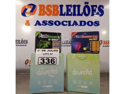 LOTE 336 - 02 CAIXAS DE CHÁ, 01 CAIXA DE FONTIMUNO C6 E 01 CAIXA DE FONTIMUNO ENERGY. (NO ESTADO, LEILÃO NÃO TEM GARANTIA E NEM DEVOLUÇÃO, SUJEITO A POSSÍVEIS AVARIAS VISÍVEIS/OCULTAS E/OU AUSÊNCIA DE COMPONENTES).