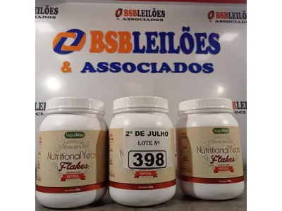 LOTE 398 - 03 POTES DE LEVEDURAS EM FLOCOS 500G SABOR NATURAL. (NO ESTADO, LEILÃO NÃO TEM GARANTIA E NEM DEVOLUÇÃO, SUJEITO A POSSÍVEIS AVARIAS VISÍVEIS/OCULTAS E/OU AUSÊNCIA DE COMPONENTES).