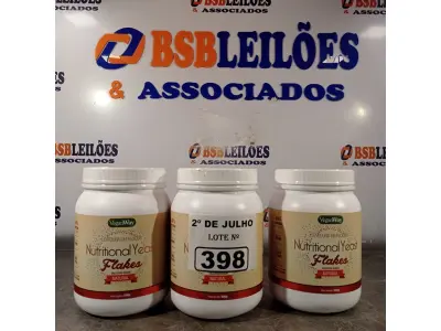LOTE 398 - 03 POTES DE LEVEDURAS EM FLOCOS 500G SABOR NATURAL. (NO ESTADO, LEILÃO NÃO TEM GARANTIA E NEM DEVOLUÇÃO, SUJEITO A POSSÍVEIS AVARIAS VISÍVEIS/OCULTAS E/OU AUSÊNCIA DE COMPONENTES).