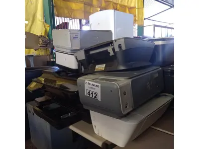 LOTE 412 - 10 IMPRESSORAS MARCAS E MODELOS DIVERSOS PARA RETIRADA DE PEÇAS. (NO ESTADO, LEILÃO NÃO TEM GARANTIA E NEM DEVOLUÇÃO, SUJEITO A POSSÍVEIS AVARIAS VISÍVEIS/OCULTAS E/OU AUSÊNCIA DE COMPONENTES).