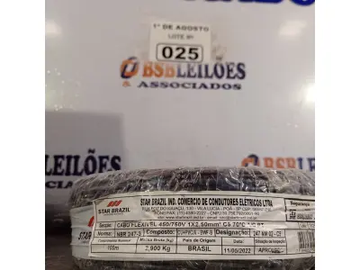 LOTE 025 - 01 ROLO DE CABO FLEXÍVEL 1X2,5MM NA COR PRETA. 100 METROS (NOVO)(NO ESTADO, LEILÃO NÃO TEM GARANTIA E NEM DEVOLUÇÃO, SUJEITO A POSSÍVEIS AVARIAS VISÍVEIS/OCULTAS E/OU AUSÊNCIA DE COMPONENTES).