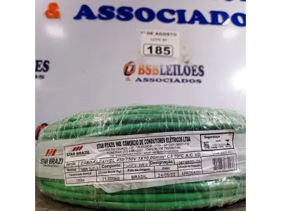 LOTE 185 - 01 ROLO DE CABO FLEXÍVEL 1X10MM NA COR VERDE. 100 METROS (NOVO)(NO ESTADO, LEILÃO NÃO TEM GARANTIA E NEM DEVOLUÇÃO, SUJEITO A POSSÍVEIS AVARIAS VISÍVEIS/OCULTAS E/OU AUSÊNCIA DE COMPONENTES).