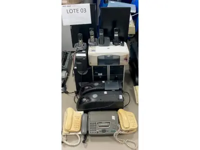 LOTE 625 - APARELHO FAX/ FASCIMILLE KX FT72BR + UNIDADE CD/DVD EXTERNO LG + IMPRESSORA + 2 MICROOMPUTADOR CPU COMPAQ PRO   + 2 NOBREAK EASY PRO 2000D CNU-TI + MONITOR DE VIDEO POSITIVO TECNOLOGIA S.A + MONITOR LG + NOBREAK (SUCATA) + 4 TELEFONES SEM FIO + 4 TELEFONES COM FIOI. (UNIDADE: DN 164 - SANTO ANTÔNIO DA PLATINA/PR - LOCAL DE RETIRADA: RODOVIA BR-153 - KM 41, Nº 970 –  SANTO ANTÔNIO DA PLATINA/PR - CEP: 86.430-000)