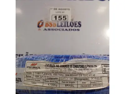 LOTE 155 - 01 ROLO DE CABO FLEXÍVEL 1X4MM NA COR AZUL. 100 METROS (NOVO)(NO ESTADO, LEILÃO NÃO TEM GARANTIA E NEM DEVOLUÇÃO, SUJEITO A POSSÍVEIS AVARIAS VISÍVEIS/OCULTAS E/OU AUSÊNCIA DE COMPONENTES).