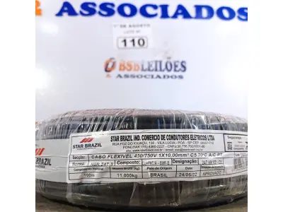 LOTE 110 - 01 ROLO DE CABO FLEXÍVEL 1X10MM NA COR PRETA.100 METROS (NOVO) (NO ESTADO, LEILÃO NÃO TEM GARANTIA E NEM DEVOLUÇÃO, SUJEITO A POSSÍVEIS AVARIAS VISÍVEIS/OCULTAS E/OU AUSÊNCIA DE COMPONENTES).