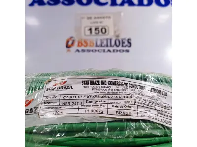 LOTE 150 - 01 ROLO DE CABO FLEXÍVEL 1X10MM NA COR VERDE.100 METROS (NOVO) (NO ESTADO, LEILÃO NÃO TEM GARANTIA E NEM DEVOLUÇÃO, SUJEITO A POSSÍVEIS AVARIAS VISÍVEIS/OCULTAS E/OU AUSÊNCIA DE COMPONENTES).
