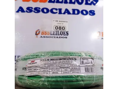LOTE 080 - 01 ROLO DE CABO FLEXÍVEL 1X10MM NA COR VERDE. 100 METROS (NOVO)(NO ESTADO, LEILÃO NÃO TEM GARANTIA E NEM DEVOLUÇÃO, SUJEITO A POSSÍVEIS AVARIAS VISÍVEIS/OCULTAS E/OU AUSÊNCIA DE COMPONENTES).