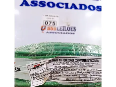 LOTE 075 - 01 ROLO DE CABO FLEXÍVEL 1X10MM NA COR VERDE.100 METROS (NOVO) (NO ESTADO, LEILÃO NÃO TEM GARANTIA E NEM DEVOLUÇÃO, SUJEITO A POSSÍVEIS AVARIAS VISÍVEIS/OCULTAS E/OU AUSÊNCIA DE COMPONENTES).