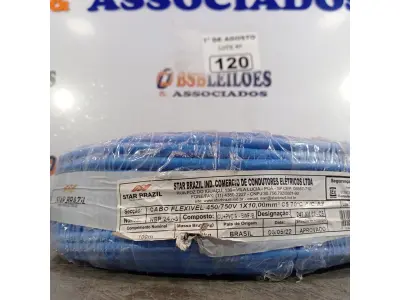 LOTE 120 - 01 ROLO DE CABO FLEXÍVEL 1X10MM NA COR AZUL. 100 METROS (NOVO)(NO ESTADO, LEILÃO NÃO TEM GARANTIA E NEM DEVOLUÇÃO, SUJEITO A POSSÍVEIS AVARIAS VISÍVEIS/OCULTAS E/OU AUSÊNCIA DE COMPONENTES).