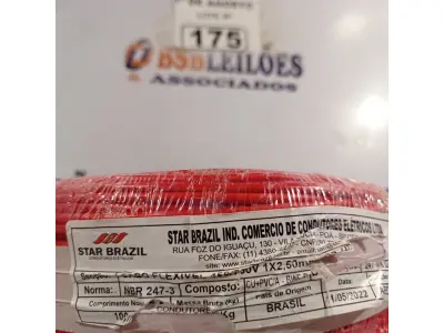 LOTE 175 - 01 ROLO DE CABO FLEXÍVEL 1X2,5MM NA COR VERMELHA. 100 METROS (NOVO)(NO ESTADO, LEILÃO NÃO TEM GARANTIA E NEM DEVOLUÇÃO, SUJEITO A POSSÍVEIS AVARIAS VISÍVEIS/OCULTAS E/OU AUSÊNCIA DE COMPONENTES).