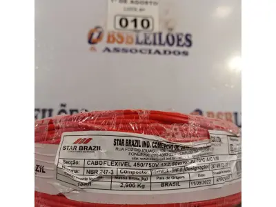 LOTE 010 - 01 ROLO DE CABO FLEXÍVEL 1X2,5MM NA COR VERMELHA. 100 METROS (NOVO) (NO ESTADO, LEILÃO NÃO TEM GARANTIA E NEM DEVOLUÇÃO, SUJEITO A POSSÍVEIS AVARIAS VISÍVEIS/OCULTAS E/OU AUSÊNCIA DE COMPONENTES).