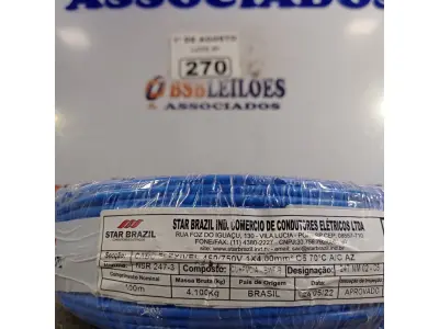 LOTE 270 - 01 ROLO DE CABO FLEXÍVEL 1X4MM NA COR AZUL. 100 METROS (NOVO)(NO ESTADO, LEILÃO NÃO TEM GARANTIA E NEM DEVOLUÇÃO, SUJEITO A POSSÍVEIS AVARIAS VISÍVEIS/OCULTAS E/OU AUSÊNCIA DE COMPONENTES).