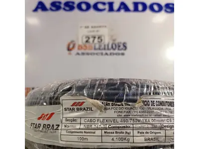 LOTE 275 - 01 ROLO DE CABO FLEXÍVEL 1X4MM NA COR PRETA.100 METROS (NOVO)(NO ESTADO, LEILÃO NÃO TEM GARANTIA E NEM DEVOLUÇÃO, SUJEITO A POSSÍVEIS AVARIAS VISÍVEIS/OCULTAS E/OU AUSÊNCIA DE COMPONENTES).
