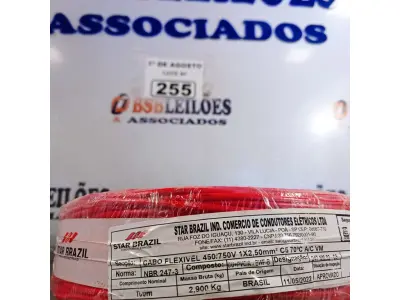 LOTE 255 - 01 ROLO DE CABO FLEXÍVEL 1X2,5MM NA COR VERMELHA.100 METROS (NOVO) (NO ESTADO, LEILÃO NÃO TEM GARANTIA E NEM DEVOLUÇÃO, SUJEITO A POSSÍVEIS AVARIAS VISÍVEIS/OCULTAS E/OU AUSÊNCIA DE COMPONENTES).
