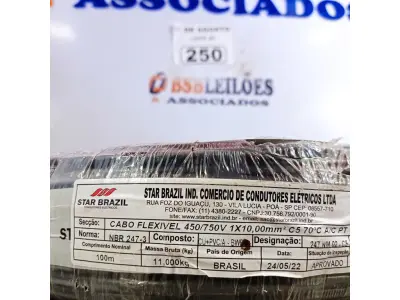 LOTE 250 - 01 ROLO DE CABO FLEXÍVEL 1X10MM NA COR PRETA. 100 METROS (NOVO)(NO ESTADO, LEILÃO NÃO TEM GARANTIA E NEM DEVOLUÇÃO, SUJEITO A POSSÍVEIS AVARIAS VISÍVEIS/OCULTAS E/OU AUSÊNCIA DE COMPONENTES).