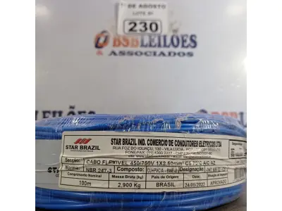 LOTE 230 - 01 ROLO DE CABO FLEXÍVEL 1X2,5MM NA COR AZUL. 100 METROS (NOVO)(NO ESTADO, LEILÃO NÃO TEM GARANTIA E NEM DEVOLUÇÃO, SUJEITO A POSSÍVEIS AVARIAS VISÍVEIS/OCULTAS E/OU AUSÊNCIA DE COMPONENTES).