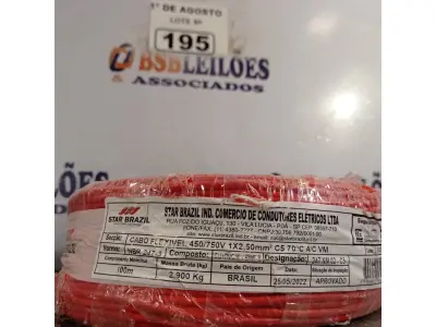 LOTE 195 - 01 ROLO DE CABO FLEXÍVEL 1X2,5MM NA COR VERMELHA.100 METROS (NOVO) (NO ESTADO, LEILÃO NÃO TEM GARANTIA E NEM DEVOLUÇÃO, SUJEITO A POSSÍVEIS AVARIAS VISÍVEIS/OCULTAS E/OU AUSÊNCIA DE COMPONENTES).