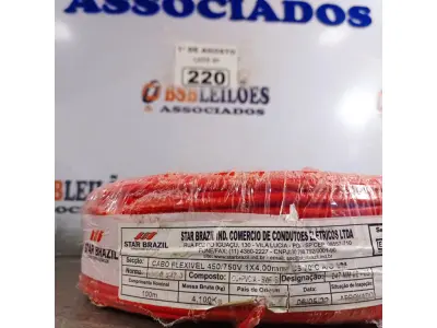 LOTE 220 - 01 ROLO DE CABO FLEXÍVEL 1X4MM NA COR VERMELHA.100 METROS (NOVO) (NO ESTADO, LEILÃO NÃO TEM GARANTIA E NEM DEVOLUÇÃO, SUJEITO A POSSÍVEIS AVARIAS VISÍVEIS/OCULTAS E/OU AUSÊNCIA DE COMPONENTES).