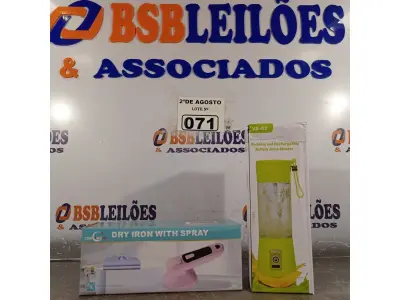 LOTE 071 - 01 MINI FERRO DE PASSAR A VAPOR E 01 LIQUIDIFICADOR PORTÁTIL. (NOVO) (NO ESTADO) ATENÇÃO! FAZER A VISITAÇÃO ANTES DE ARREMATAR, NÃO SABEMOS SE FUNCIONA. LEILÃO NÃO TEM GARANTIA E NEM DEVOLUÇÃO, SUJEITO A POSSÍVEIS AVARIAS VISÍVEIS/OCULTAS E/OU AUSÊNCIA DE COMPONENTES.