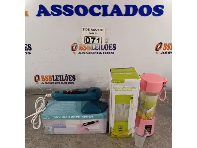 LOTE 071 - 01 MINI FERRO DE PASSAR A VAPOR E 01 LIQUIDIFICADOR PORTÁTIL. (NOVO) (NO ESTADO) ATENÇÃO! FAZER A VISITAÇÃO ANTES DE ARREMATAR, NÃO SABEMOS SE FUNCIONA. LEILÃO NÃO TEM GARANTIA E NEM DEVOLUÇÃO, SUJEITO A POSSÍVEIS AVARIAS VISÍVEIS/OCULTAS E/OU AUSÊNCIA DE COMPONENTES.