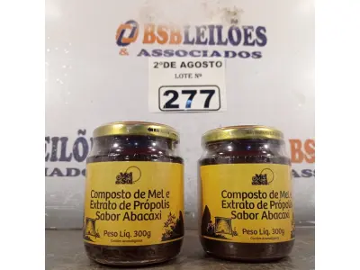 LOTE 277 - 02 POTES DE MEL COM EXTRATO DE PRÓPOLIS SABOR ABACAXI DE 300G. (NOVO)(NO ESTADO) ATENÇÃO! FAZER A VISITAÇÃO ANTES DE ARREMATAR, NÃO SABEMOS SE FUNCIONA. LEILÃO NÃO TEM GARANTIA E NEM DEVOLUÇÃO, SUJEITO A POSSÍVEIS AVARIAS VISÍVEIS/OCULTAS E/OU AUSÊNCIA DE COMPONENTES.