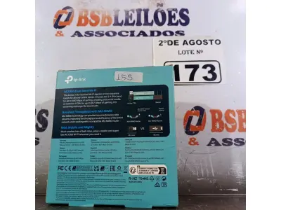 LOTE 173 - 01 TPLINK AC1300. (NOVO) (NO ESTADO) ATENÇÃO! FAZER A VISITAÇÃO ANTES DE ARREMATAR, NÃO SABEMOS SE FUNCIONA. LEILÃO NÃO TEM GARANTIA E NEM DEVOLUÇÃO, SUJEITO A POSSÍVEIS AVARIAS VISÍVEIS/OCULTAS E/OU AUSÊNCIA DE COMPONENTES.