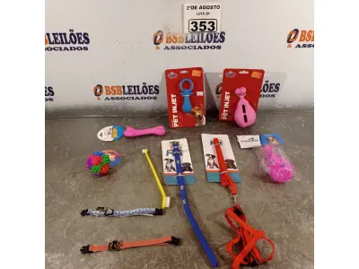 LOTE 353 - 01 LOTE COM COLEIRAS PARA CÃES TAMANHO P E BRINQUEDOS. (NOVO) (NO ESTADO) ATENÇÃO! FAZER A VISITAÇÃO ANTES DE ARREMATAR, NÃO SABEMOS SE FUNCIONA. LEILÃO NÃO TEM GARANTIA E NEM DEVOLUÇÃO, SUJEITO A POSSÍVEIS AVARIAS VISÍVEIS/OCULTAS E/OU AUSÊNCIA DE COMPONENTES.