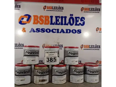 LOTE 385 - 08 LATAS DE COLORANTE SUVINIL. (NO ESTADO) ATENÇÃO! FAZER A VISITAÇÃO ANTES DE ARREMATAR, NÃO SABEMOS SE FUNCIONA. LEILÃO NÃO TEM GARANTIA E NEM DEVOLUÇÃO, SUJEITO A POSSÍVEIS AVARIAS VISÍVEIS/OCULTAS E/OU AUSÊNCIA DE COMPONENTES.