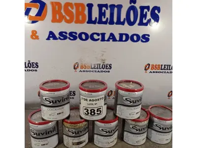 LOTE 385 - 08 LATAS DE COLORANTE SUVINIL. (NO ESTADO) ATENÇÃO! FAZER A VISITAÇÃO ANTES DE ARREMATAR, NÃO SABEMOS SE FUNCIONA. LEILÃO NÃO TEM GARANTIA E NEM DEVOLUÇÃO, SUJEITO A POSSÍVEIS AVARIAS VISÍVEIS/OCULTAS E/OU AUSÊNCIA DE COMPONENTES.