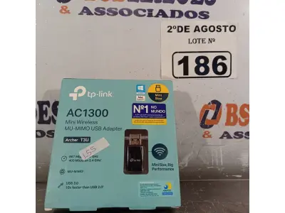 LOTE 186 - 01 TPLINK AC1300. (NOVO) (NO ESTADO) ATENÇÃO! FAZER A VISITAÇÃO ANTES DE ARREMATAR, NÃO SABEMOS SE FUNCIONA. LEILÃO NÃO TEM GARANTIA E NEM DEVOLUÇÃO, SUJEITO A POSSÍVEIS AVARIAS VISÍVEIS/OCULTAS E/OU AUSÊNCIA DE COMPONENTES.