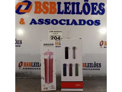 LOTE 204 - 02 GARRAFAS TÉRMICAS, SENDO 01 COM A TAMPA NO FORMATO DE XÍCARA. (NOVO) (NO ESTADO) ATENÇÃO! FAZER A VISITAÇÃO ANTES DE ARREMATAR, NÃO SABEMOS SE FUNCIONA. LEILÃO NÃO TEM GARANTIA E NEM DEVOLUÇÃO, SUJEITO A POSSÍVEIS AVARIAS VISÍVEIS/OCULTAS E/OU AUSÊNCIA DE COMPONENTES.