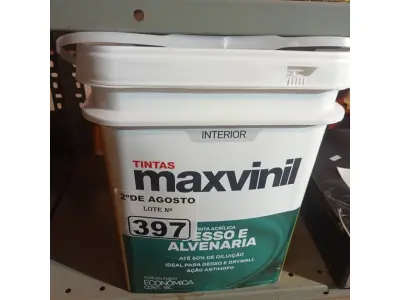 LOTE 397 - 01 BALDE DE TINTA ACRÍLICA MAXIVINIL ACRÍLICO FOSCA 18L. (NO ESTADO) ATENÇÃO! FAZER A VISITAÇÃO ANTES DE ARREMATAR, NÃO SABEMOS SE FUNCIONA. LEILÃO NÃO TEM GARANTIA E NEM DEVOLUÇÃO, SUJEITO A POSSÍVEIS AVARIAS VISÍVEIS/OCULTAS E/OU AUSÊNCIA DE COMPONENTES.