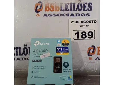 LOTE 189 - 01 TPLINK AC1300. (NOVO) (NO ESTADO) ATENÇÃO! FAZER A VISITAÇÃO ANTES DE ARREMATAR, NÃO SABEMOS SE FUNCIONA. LEILÃO NÃO TEM GARANTIA E NEM DEVOLUÇÃO, SUJEITO A POSSÍVEIS AVARIAS VISÍVEIS/OCULTAS E/OU AUSÊNCIA DE COMPONENTES.