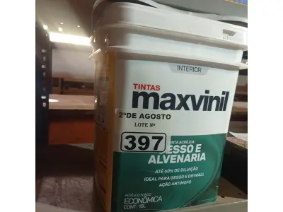 LOTE 397 - 01 BALDE DE TINTA ACRÍLICA MAXIVINIL ACRÍLICO FOSCA 18L. (NO ESTADO) ATENÇÃO! FAZER A VISITAÇÃO ANTES DE ARREMATAR, NÃO SABEMOS SE FUNCIONA. LEILÃO NÃO TEM GARANTIA E NEM DEVOLUÇÃO, SUJEITO A POSSÍVEIS AVARIAS VISÍVEIS/OCULTAS E/OU AUSÊNCIA DE COMPONENTES.