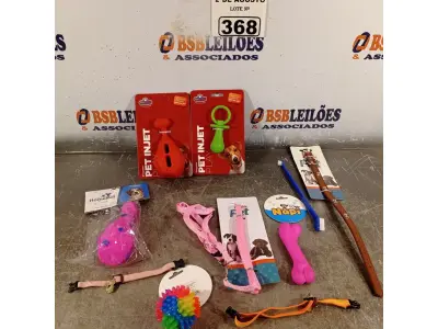 LOTE 368 - 01 LOTE COM COLEIRAS E BRINQUEDOS. (NOVO) (NO ESTADO) ATENÇÃO! FAZER A VISITAÇÃO ANTES DE ARREMATAR, NÃO SABEMOS SE FUNCIONA. LEILÃO NÃO TEM GARANTIA E NEM DEVOLUÇÃO, SUJEITO A POSSÍVEIS AVARIAS VISÍVEIS/OCULTAS E/OU AUSÊNCIA DE COMPONENTES.