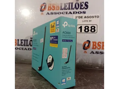 LOTE 188 - 01 TPLINK AC 600. (NOVO) (NO ESTADO) ATENÇÃO! FAZER A VISITAÇÃO ANTES DE ARREMATAR, NÃO SABEMOS SE FUNCIONA. LEILÃO NÃO TEM GARANTIA E NEM DEVOLUÇÃO, SUJEITO A POSSÍVEIS AVARIAS VISÍVEIS/OCULTAS E/OU AUSÊNCIA DE COMPONENTES.