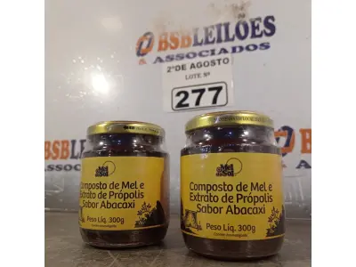LOTE 277 - 02 POTES DE MEL COM EXTRATO DE PRÓPOLIS SABOR ABACAXI DE 300G. (NOVO)(NO ESTADO) ATENÇÃO! FAZER A VISITAÇÃO ANTES DE ARREMATAR, NÃO SABEMOS SE FUNCIONA. LEILÃO NÃO TEM GARANTIA E NEM DEVOLUÇÃO, SUJEITO A POSSÍVEIS AVARIAS VISÍVEIS/OCULTAS E/OU AUSÊNCIA DE COMPONENTES.