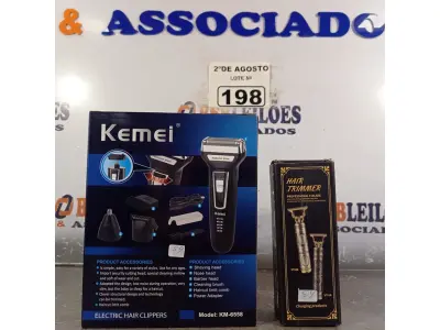 LOTE 198 - 01 MÁQUINA DE CORTAR CABELO HAIR TRIMMER E 01 BARBEADOR ELÉTRICO 3 EM 1.  (NO ESTADO) ATENÇÃO! FAZER A VISITAÇÃO ANTES DE ARREMATAR, NÃO SABEMOS SE FUNCIONA. LEILÃO NÃO TEM GARANTIA E NEM DEVOLUÇÃO, SUJEITO A POSSÍVEIS AVARIAS VISÍVEIS/OCULTAS E/OU AUSÊNCIA DE COMPONENTES.