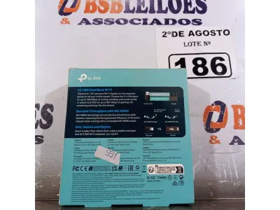 LOTE 186 - 01 TPLINK AC1300. (NOVO) (NO ESTADO) ATENÇÃO! FAZER A VISITAÇÃO ANTES DE ARREMATAR, NÃO SABEMOS SE FUNCIONA. LEILÃO NÃO TEM GARANTIA E NEM DEVOLUÇÃO, SUJEITO A POSSÍVEIS AVARIAS VISÍVEIS/OCULTAS E/OU AUSÊNCIA DE COMPONENTES.