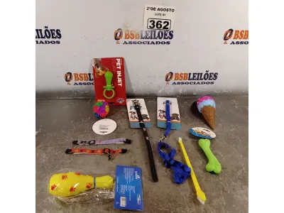 LOTE 362 - 01 LOTE COM COLEIRAS E BRINQUEDOS PARA CÃES E GATOS. (NOVO) (NO ESTADO) ATENÇÃO! FAZER A VISITAÇÃO ANTES DE ARREMATAR, NÃO SABEMOS SE FUNCIONA. LEILÃO NÃO TEM GARANTIA E NEM DEVOLUÇÃO, SUJEITO A POSSÍVEIS AVARIAS VISÍVEIS/OCULTAS E/OU AUSÊNCIA DE COMPONENTES.