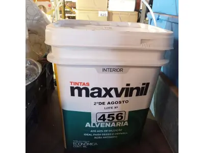 LOTE 456 - 01 BALDE DE TINTA ACRÍLICA MAXIVINIL ACRÍLICO FOSCA 18L. (NO ESTADO) ATENÇÃO! FAZER A VISITAÇÃO ANTES DE ARREMATAR, NÃO SABEMOS SE FUNCIONA. LEILÃO NÃO TEM GARANTIA E NEM DEVOLUÇÃO, SUJEITO A POSSÍVEIS AVARIAS VISÍVEIS/OCULTAS E/OU AUSÊNCIA DE COMPONENTES.
