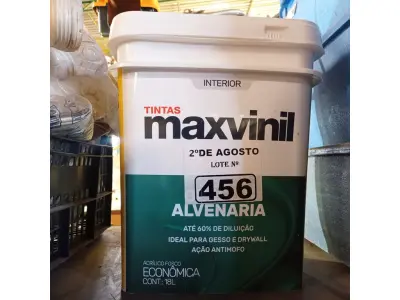 LOTE 456 - 01 BALDE DE TINTA ACRÍLICA MAXIVINIL ACRÍLICO FOSCA 18L. (NO ESTADO) ATENÇÃO! FAZER A VISITAÇÃO ANTES DE ARREMATAR, NÃO SABEMOS SE FUNCIONA. LEILÃO NÃO TEM GARANTIA E NEM DEVOLUÇÃO, SUJEITO A POSSÍVEIS AVARIAS VISÍVEIS/OCULTAS E/OU AUSÊNCIA DE COMPONENTES.