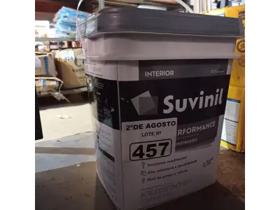 LOTE 457 - 01 BALDE DE TINTA ACRÍLICA SUVINIL INTERIORES 18L NA COR BRANCO FOSCO. (NO ESTADO) ATENÇÃO! FAZER A VISITAÇÃO ANTES DE ARREMATAR, NÃO SABEMOS SE FUNCIONA. LEILÃO NÃO TEM GARANTIA E NEM DEVOLUÇÃO, SUJEITO A POSSÍVEIS AVARIAS VISÍVEIS/OCULTAS E/OU AUSÊNCIA DE COMPONENTES).
