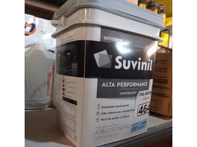 LOTE 464 - 01 BALDE DE TINTA ACRÍLICA SUVINIL INTERIORES 18L NA COR BRANCO FOSCO. (NO ESTADO) ATENÇÃO! FAZER A VISITAÇÃO ANTES DE ARREMATAR, NÃO SABEMOS SE FUNCIONA. LEILÃO NÃO TEM GARANTIA E NEM DEVOLUÇÃO, SUJEITO A POSSÍVEIS AVARIAS VISÍVEIS/OCULTAS E/OU AUSÊNCIA DE COMPONENTES).
