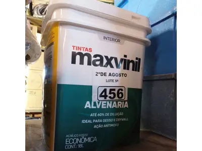 LOTE 456 - 01 BALDE DE TINTA ACRÍLICA MAXIVINIL ACRÍLICO FOSCA 18L. (NO ESTADO) ATENÇÃO! FAZER A VISITAÇÃO ANTES DE ARREMATAR, NÃO SABEMOS SE FUNCIONA. LEILÃO NÃO TEM GARANTIA E NEM DEVOLUÇÃO, SUJEITO A POSSÍVEIS AVARIAS VISÍVEIS/OCULTAS E/OU AUSÊNCIA DE COMPONENTES.